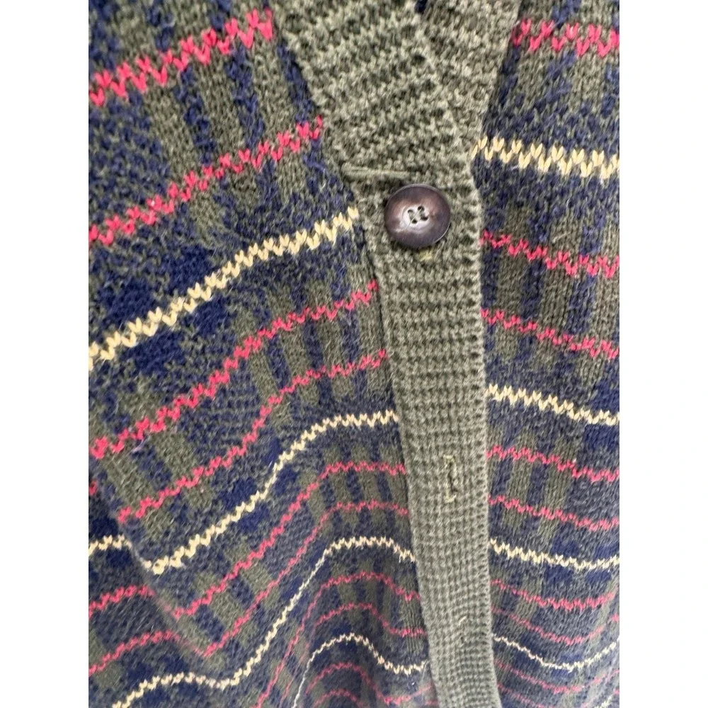 Lizsport Womens M Cardigan Sweater Green Plaid Striped Button Cottagecore Preppy